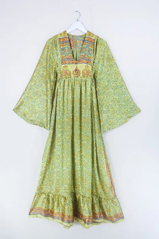 Lunar Maxi Dress - Vintage Sari - Sunny Yellow Motif - Size S Elegant Lace Maxi Dress Lunar Maxi Dress - Vintage Sari - Sunny Yellow Motif - Size S Elegant Lace Maxi Dress
