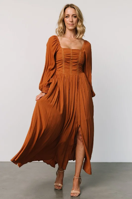 Maddalena Maxi Dress | Camel Fashionable Asymmetrical Maxi Dress