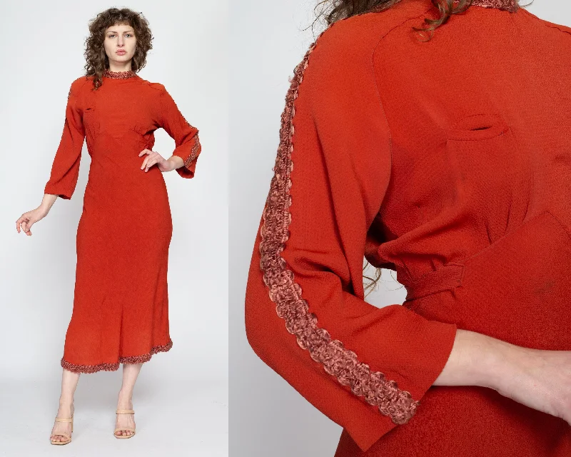 Medium 1930s Deco Burnt Orange Bias Cut Dress