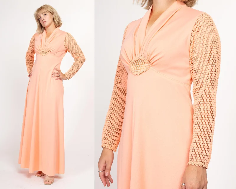 Medium 70s Peach Crochet Sleeve Gown
