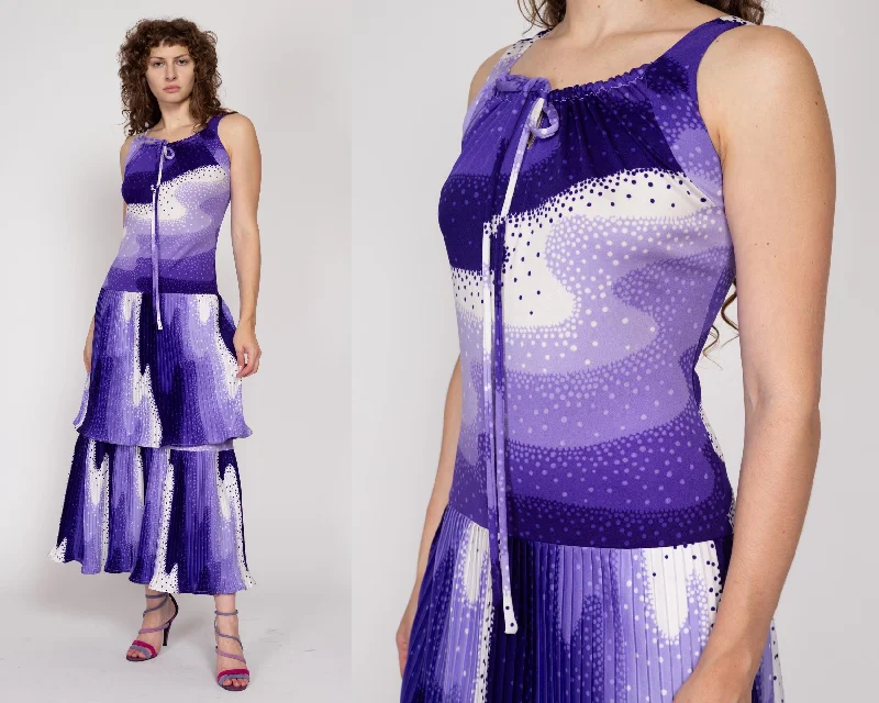 Medium 70s Purple Wavy Psychedelic Maxi Dress Fashionable Asymmetrical Maxi Dress