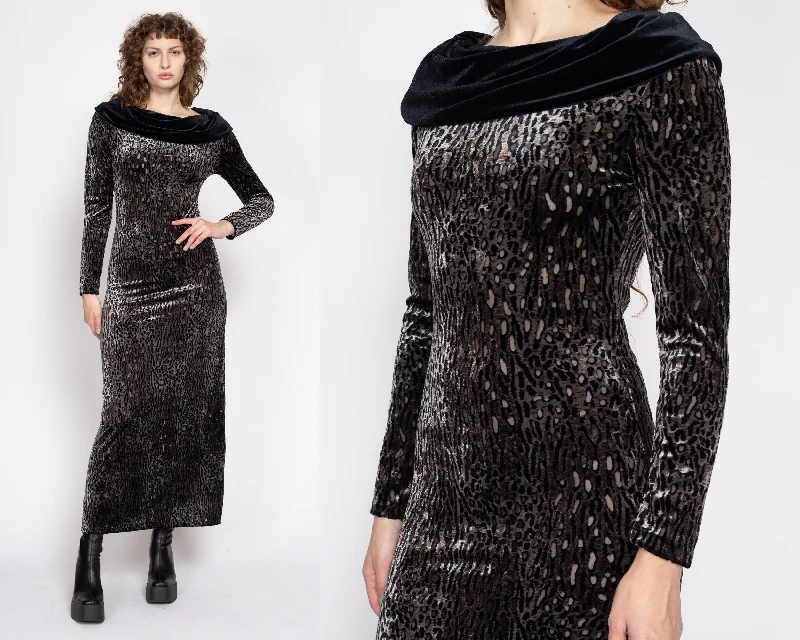Medium 90s Cheetah Print Velvet Burnout Dress