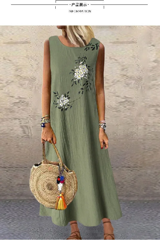 Amy Fashion - Midi Casual Linen Loose Sleeveless Maxi Dress Fashionable Chiffon Tiered Maxi Dress