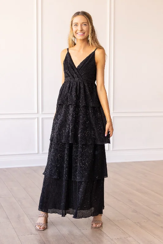 Midnight Glamour Layered Maxi Dress Fashionable Chiffon Tiered Maxi Dress