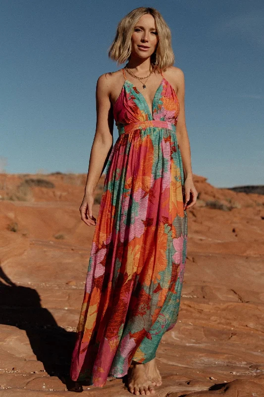 Miramar Maxi Dress | Multi Print Cozy Ruffle Sleeve Maxi Dress