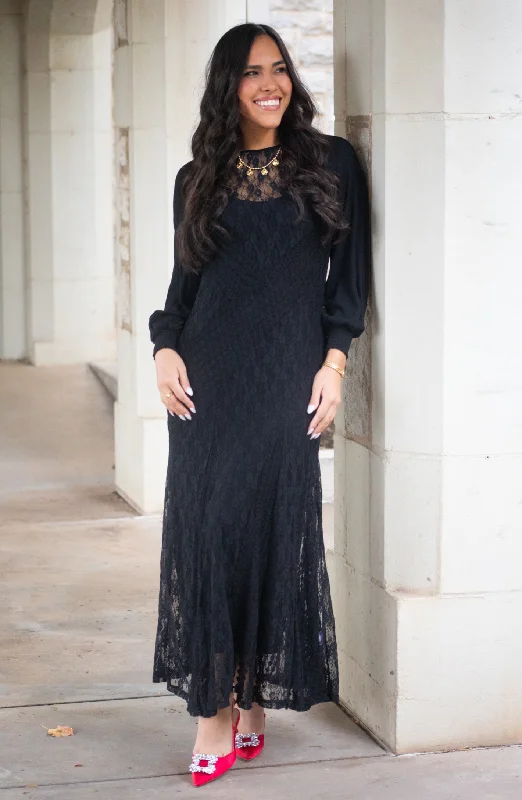 My Heart Is Set Black Lace Maxi Dress Classic Strapless Maxi Dress