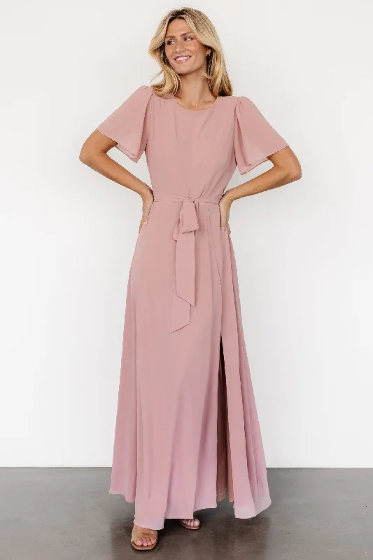 Naomi Short Sleeve Maxi Dress | Blush Pink Fashionable Halter Neck Maxi Dress