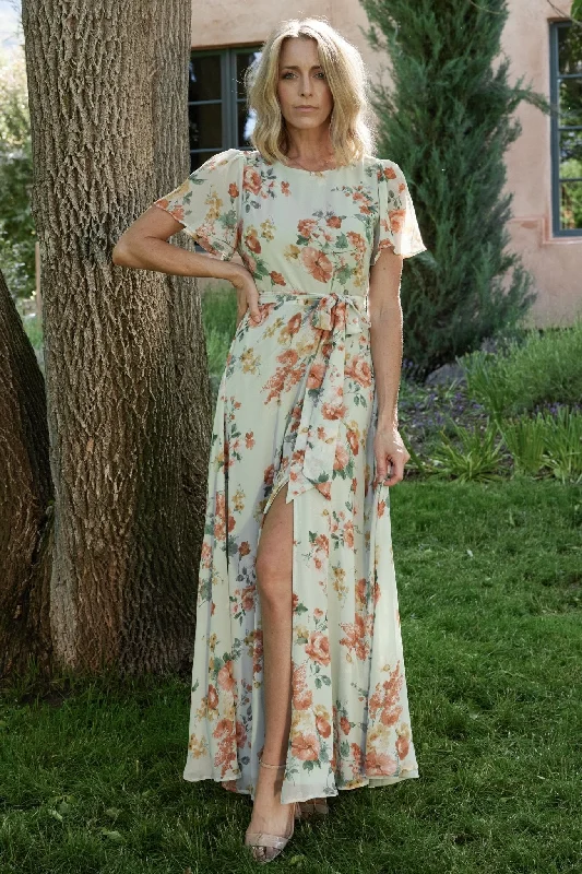 Naomi Short Sleeve Maxi Dress | Sage Floral Classic Solid Maxi Dress