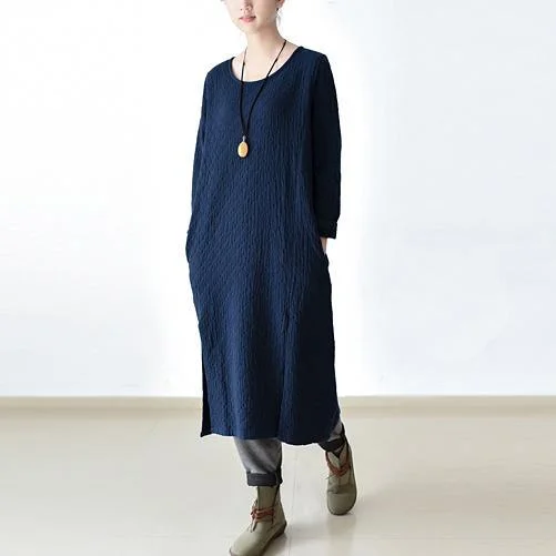 Navy Vintage Linen Gown Oversize Casual Cozy Autumn Outfit