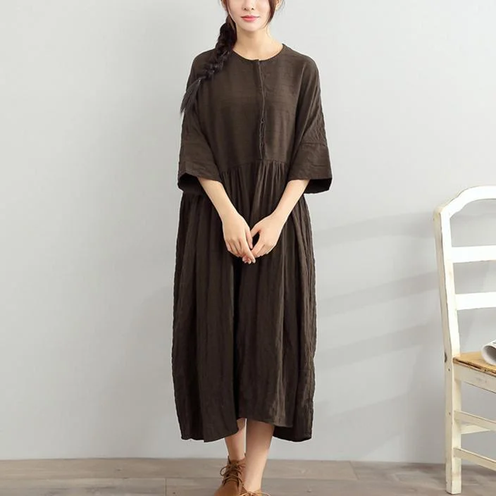 new chocolate striped summer dresses loose cotton sundress half sleeve women dress