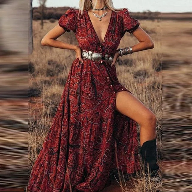 Amy Fashion - Print A-Line Boho Dress