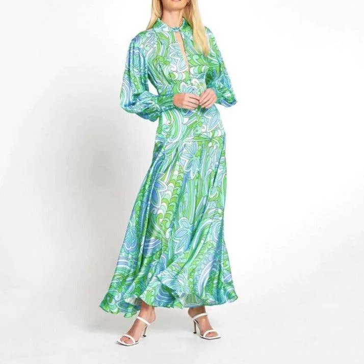 KittenAlarm - Purlie Keyhole Floral Maxi Dress Classic Solid Maxi Dress