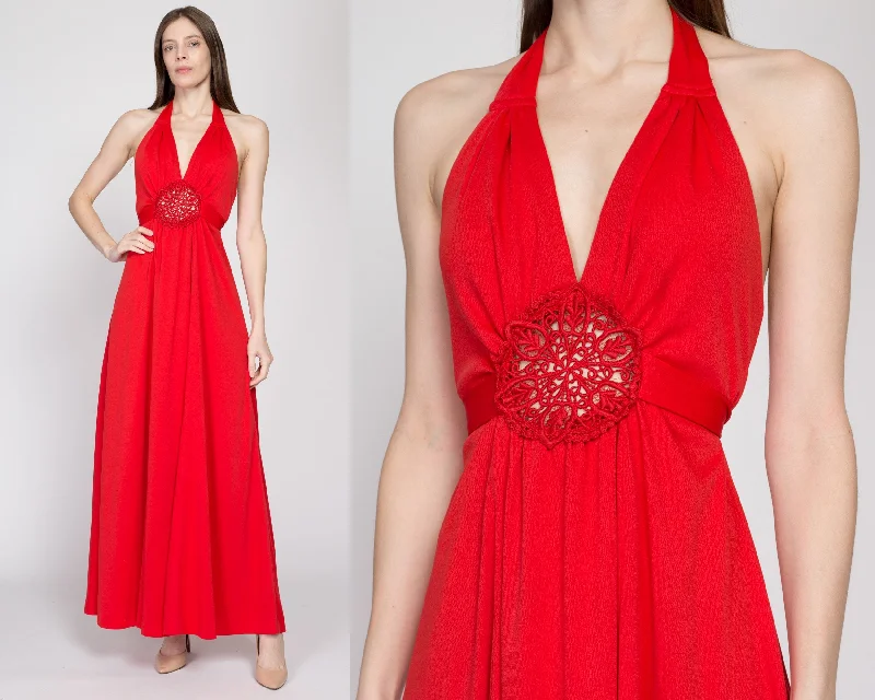 Small 70s Red Crochet Halter Sundress