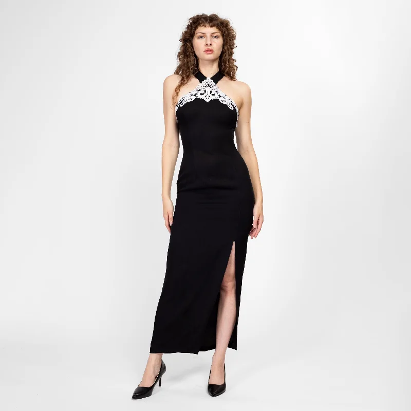 Small 80s 90s Jessica McClintock Black & White Evening Gown Size 5-6