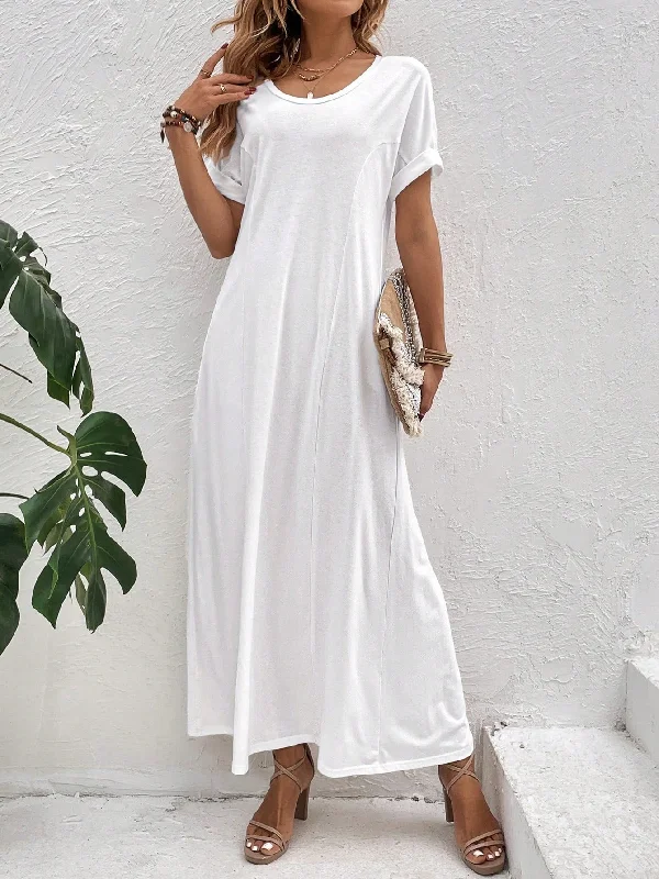 Amy Fashion - Solid Batwing Sleeve Tee Dress