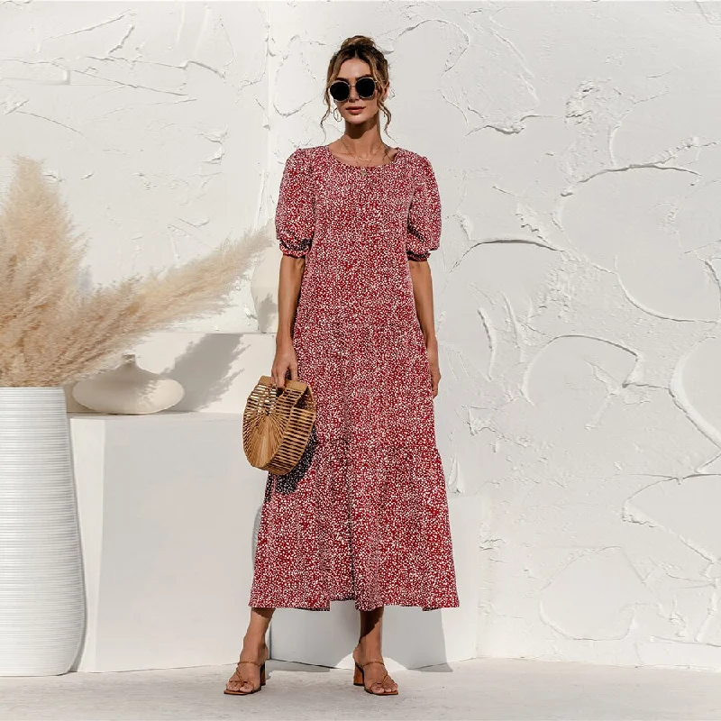 Amy Fashion - Polka Dot Plaid Print Robe Maxi Dress Elegant Lace Maxi Dress