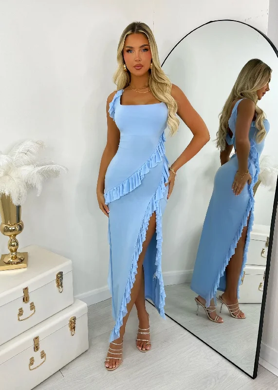 Sweet Intentions Ruffle Maxi Dress - Blue Elegant Boho Maxi Dress