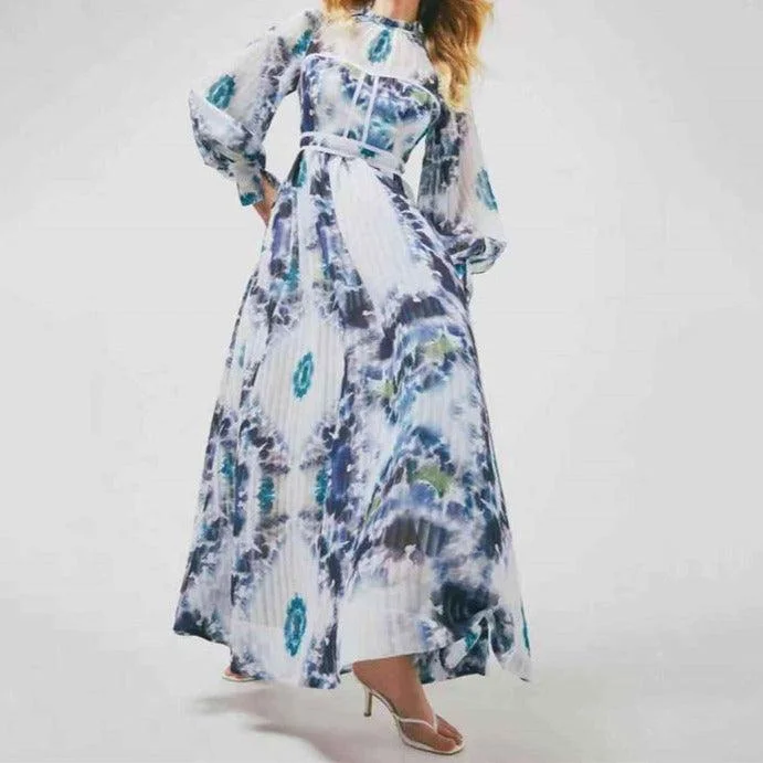 KittenAlarm - Talitha Tie-dye Poet Sleeves Maxi Dress Chic Summer Floral Maxi Dress