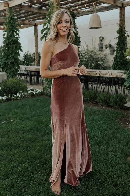 Tatiana Velvet One Shoulder Maxi Dress | Rose Cozy Ruffle Sleeve Maxi Dress