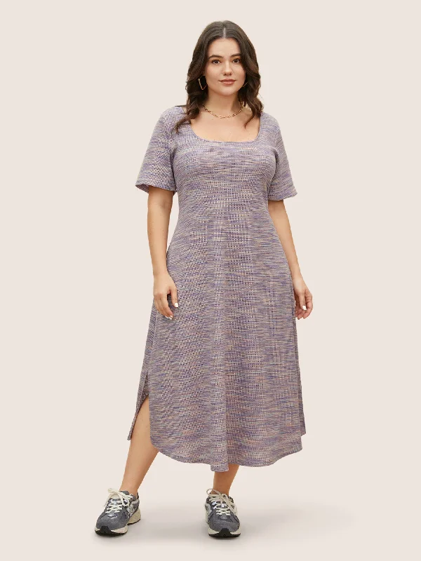 Textured Waffle Knit Crisscross Split Side Dress
