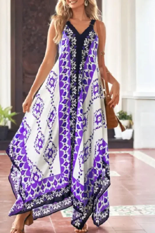 V-Neck Casual Loose Retro Print Vacation Sleeveless Maxi Dress Cozy Knitted Maxi Dress V-Neck Casual Loose Retro Print Vacation Sleeveless Maxi Dress Cozy Knitted Maxi Dress