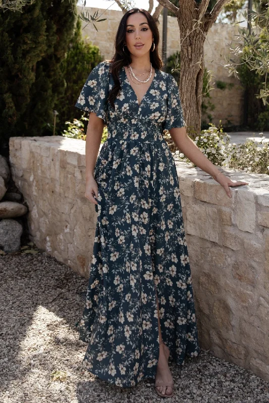 Verona Smocked Maxi Dress | Slate Floral Comfortable Flowy Maxi Dress