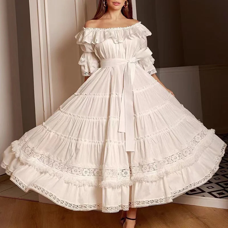 Vestidos Verano Temperament And Elegant Style Solid Dress 2022 Autumn New Puff Sleeves Short-sleeve Ruffled Dress