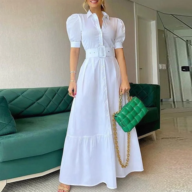 Amy Fashion - Vintage Puff Sleeve Party Maxi Dress Cozy Knitted Maxi Dress