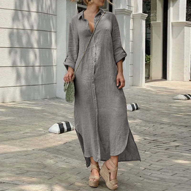 DressBetty - 2024 Vintage Solid Tunicas Lapel Button Up Boho Maxi Dress Chic Sleeveless Maxi Dress DressBetty - 2024 Vintage Solid Tunicas Lapel Button Up Boho Maxi Dress Chic Sleeveless Maxi Dress