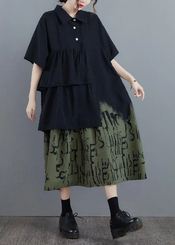Vintage Stitching Contrast Fake Two-Piece Dress