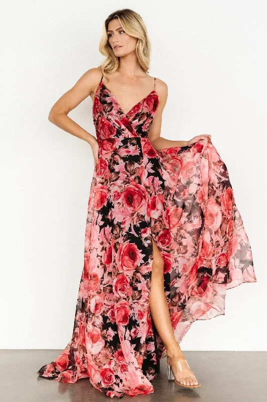 Vivienne Maxi Dress | Pink + Black Floral Comfortable Flowy Maxi Dress