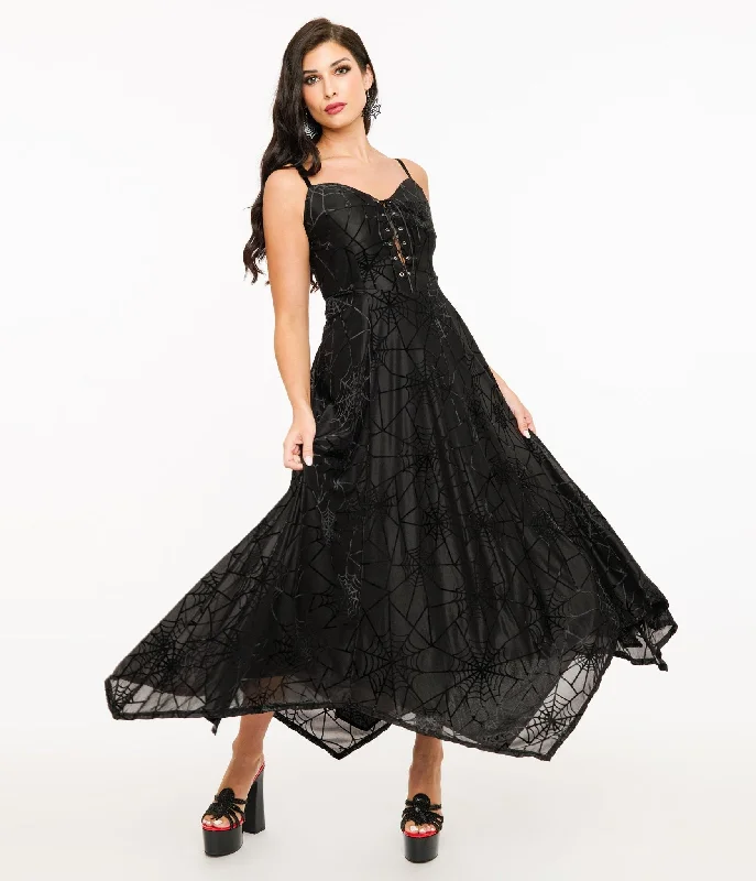 Wax Poetic Black Spiderweb Willow Maxi Dress & Bolero Set Stylish Maxi Dress with Frills