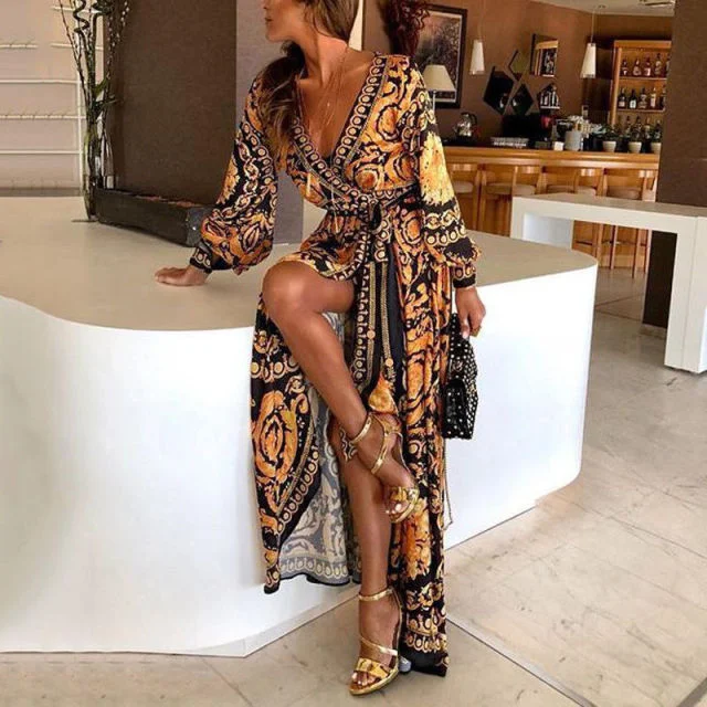 Amy Fashion - Sexy Elegant V-neck Long Maxi Dresses Elegant Tiered Maxi Dress