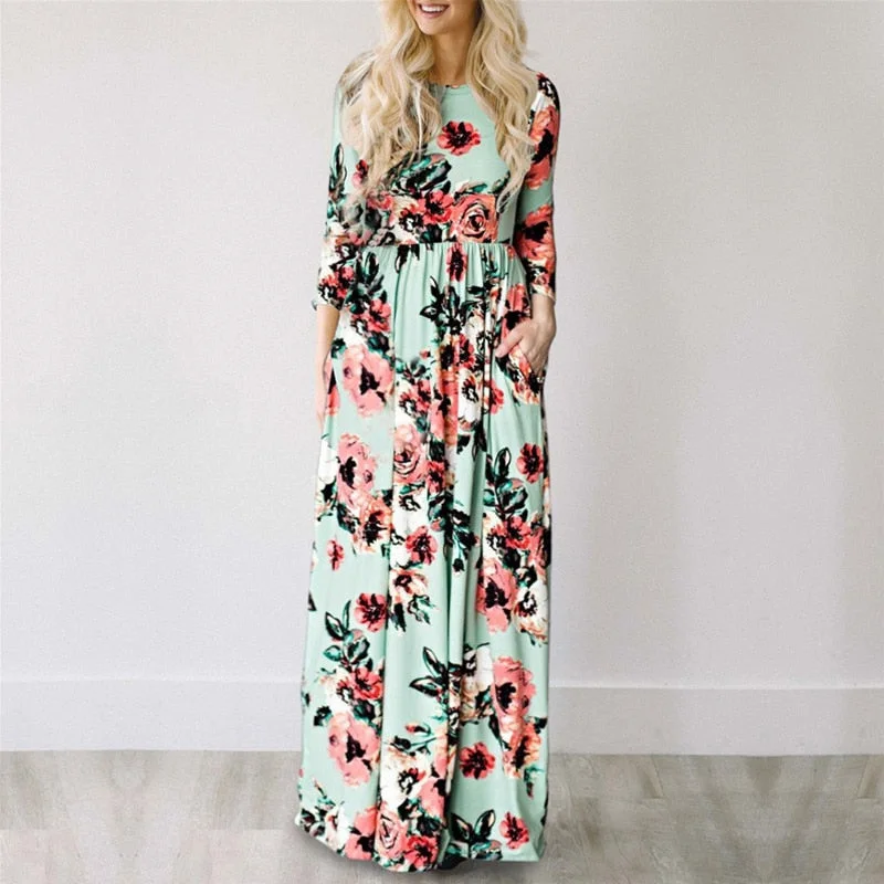 Amy Fashion - Floral Evening Party Plus Size Vestidos Maxi Dress Comfortable Flowy Maxi Dress