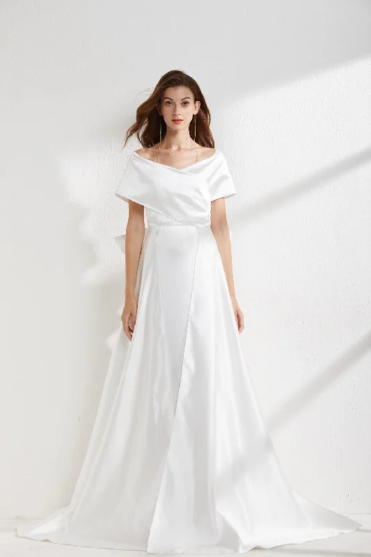 FashionSierra - Back Bow Elegant Chapel Train Long Evening Prom Gown