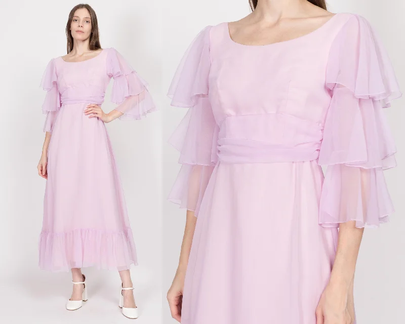 XS 70s Lilac Purple Tiered Sleeve Gown