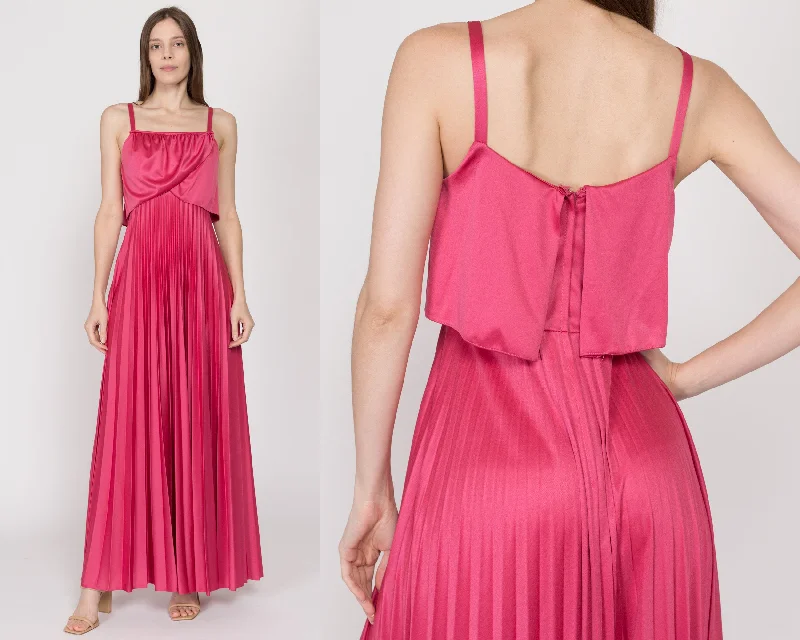 XS 70s Pink Accordion Pleat Gown