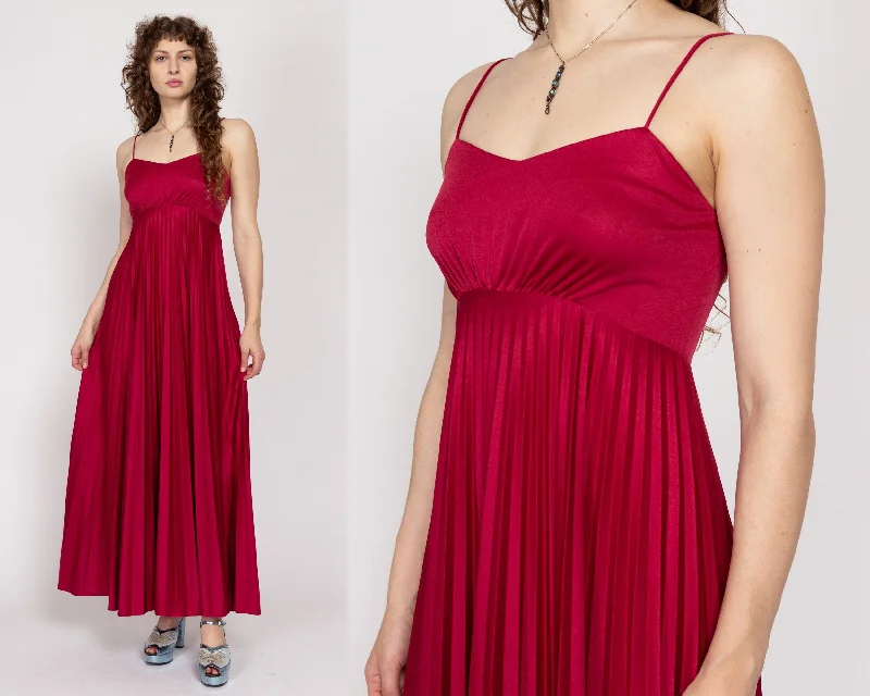 XS-Sm 70s Wine Red Accordion Pleat Gown