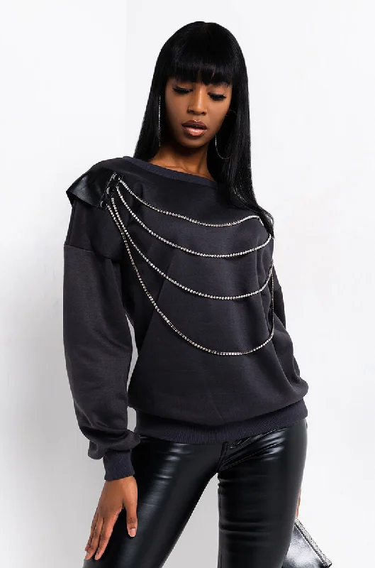 ARLO CHAIN DETAIL SWEATSHIRT Hoodie with Hem Applique Textured Unique