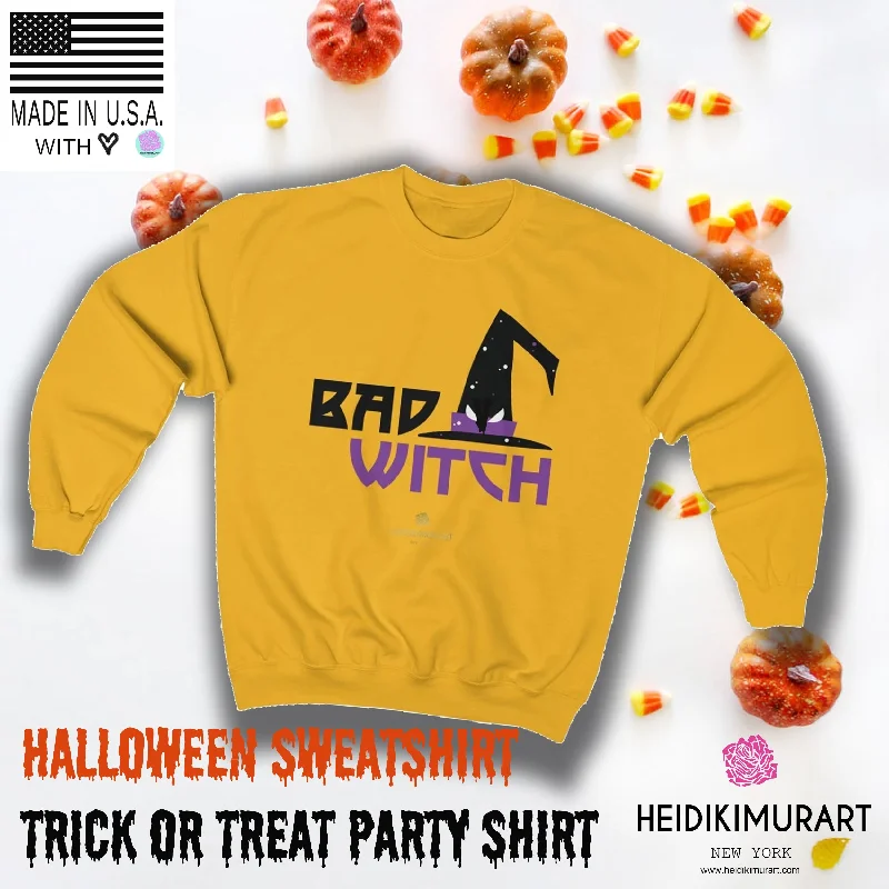 Halloween Sweatshirt, Bad Witch Unisex Heavy Blend Crewneck Shirt-Made in USA (US Size: S-5XL) Hoodie with Frayed Bohemian Relaxed