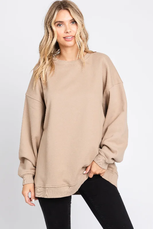 Beige Soft Knit Fleece Lined Sweatshirt Hoodie with Reflective Safety Nightwear