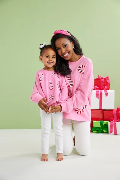 Candy Cane Sparkle Mom & Me Sweatshirt - Mud Pie Hoodie Dress Longline Feminine