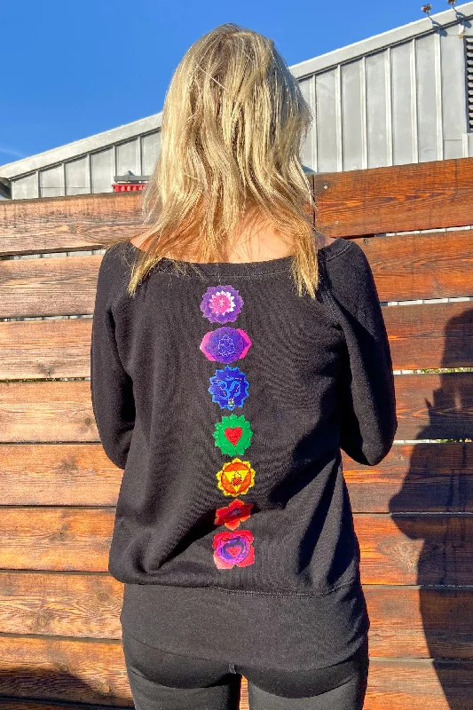 FULL CHAKRA BACK TERRY CLOTH Boatneck Sweatshirt Hoodie with Snap Buttons Easy Quick