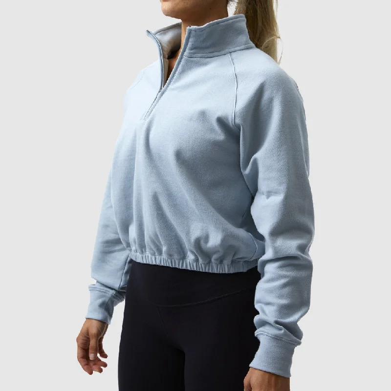 Free Spirit Cropped Sweatshirt (Powder Mist) Hoodie with Zipper Placket Modern Functional