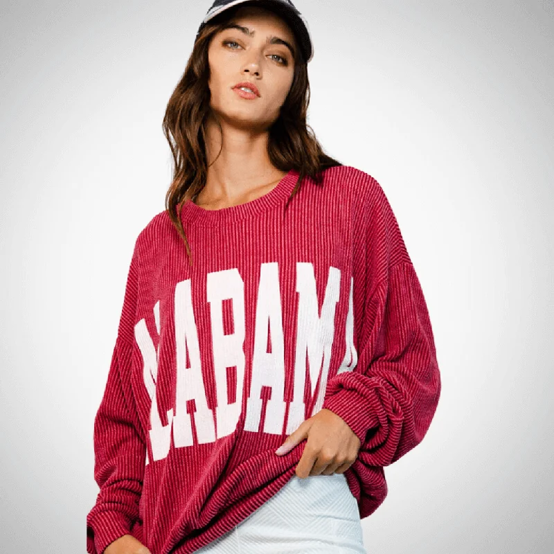 Graphic "ALABAMA" Oversized Sweatshirt Made in USA Hoodie with Ribbed Cuffs Snug Fit Comfort