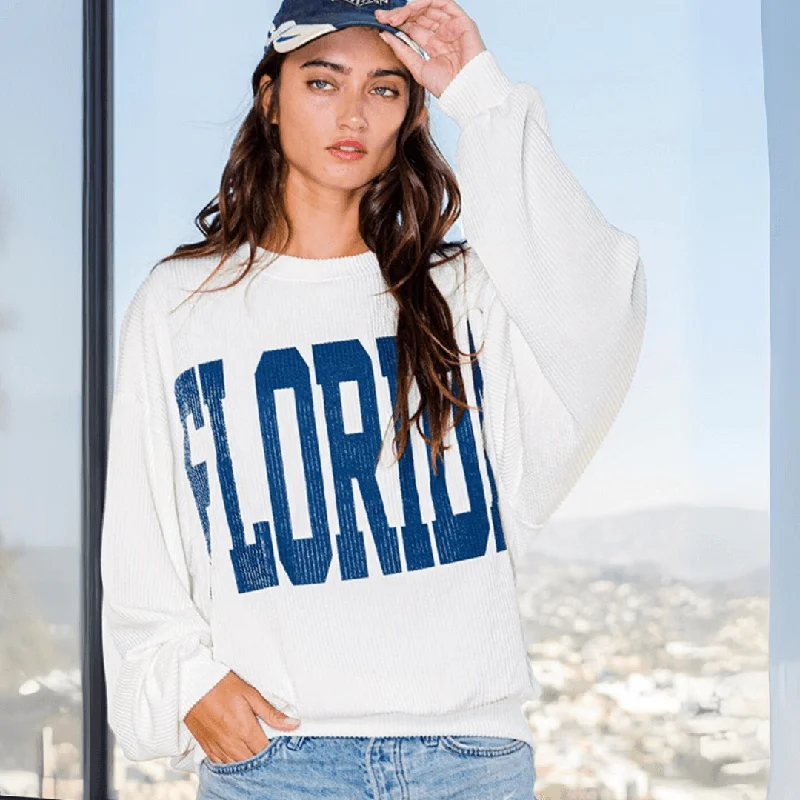 Graphic "FLORIDA" Oversized Sweatshirt Made in USA Hoodie with Mesh Breathable Sporty