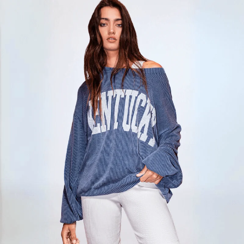 Graphic "KENTUCKY" Oversized Sweatshirt Made in USA Hoodie with Ribbed Neckline Snug Warm