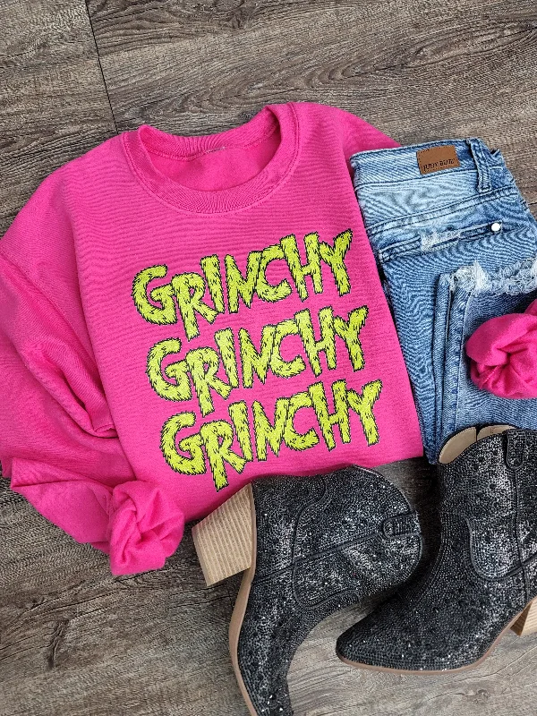 Hazel Blues® |  Grinchy Grinchy Grinchy Faux Sequin Graphic Sweatshirt Hoodie with Snap Buttons Easy Quick