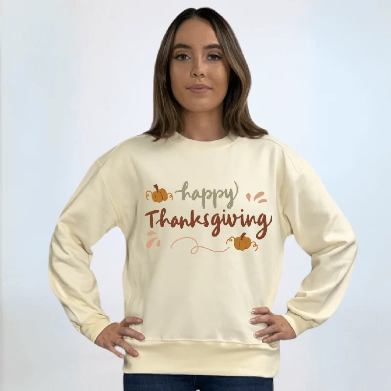 Happy Thanksgiving Sweatshirt Made in USA Hoodie with Exposed Zipper Edgy Industrial