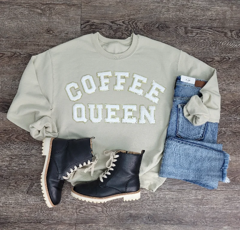 Hazel Blues® |  Coffee Queen Chenille Patch Sweatshirt Hoodie with Fur Luxurious Winter